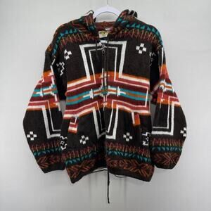 VTG Earth Ragz Wool Blend Jacket Wmns Medium Brown Southwest‎ Full Zip Hood Boho